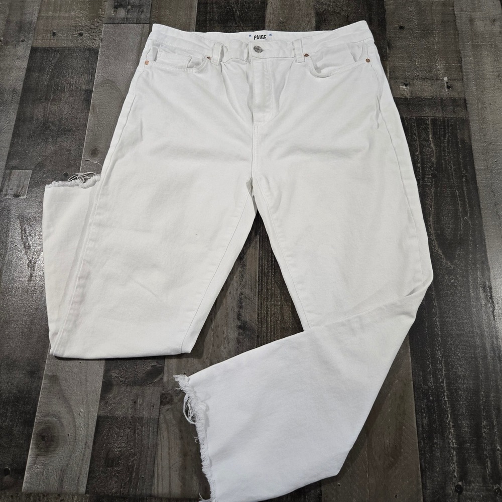 PAIGE Cindy Crisp White Raw Hem High Rise Straight Crop Jeans Size 33